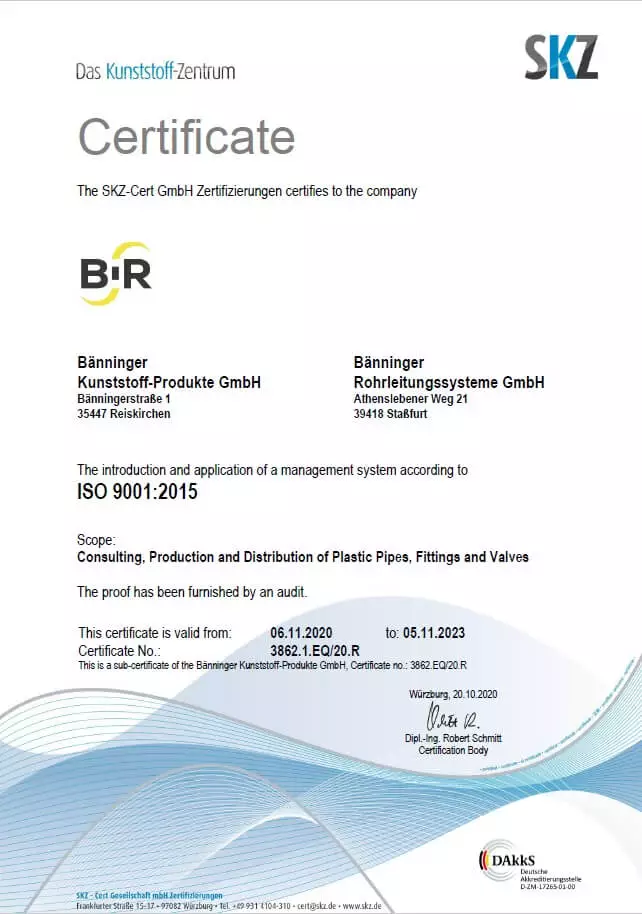 certificat ISO Baenninger Germania